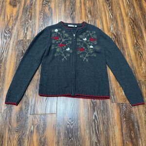Cardinal Sweater Size S Womens Gray Zip Cardigan Top Birds Small Croft‎ & Barrow
